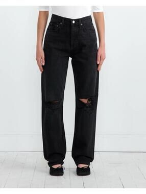 Agolde 90s Pinch Waist Jeans Sz 30 High-Rise Straight-Leg Distressed Black Goth